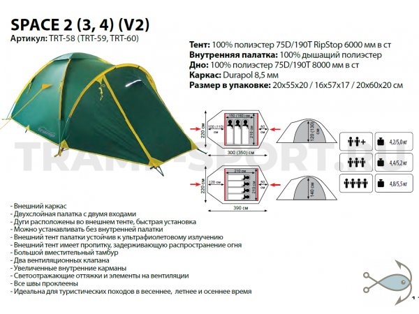 Палатка Tramp Space 2 (V2) (зеленый)