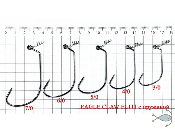 Офсетный крючкок Eagle Claw FL111BP Platinum Black со спиралью