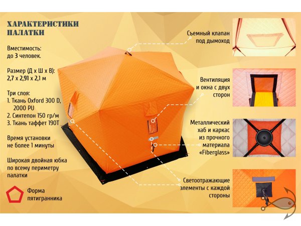 Зимняя палатка Ex-Pro Winter Иглу Черно-оранжевая